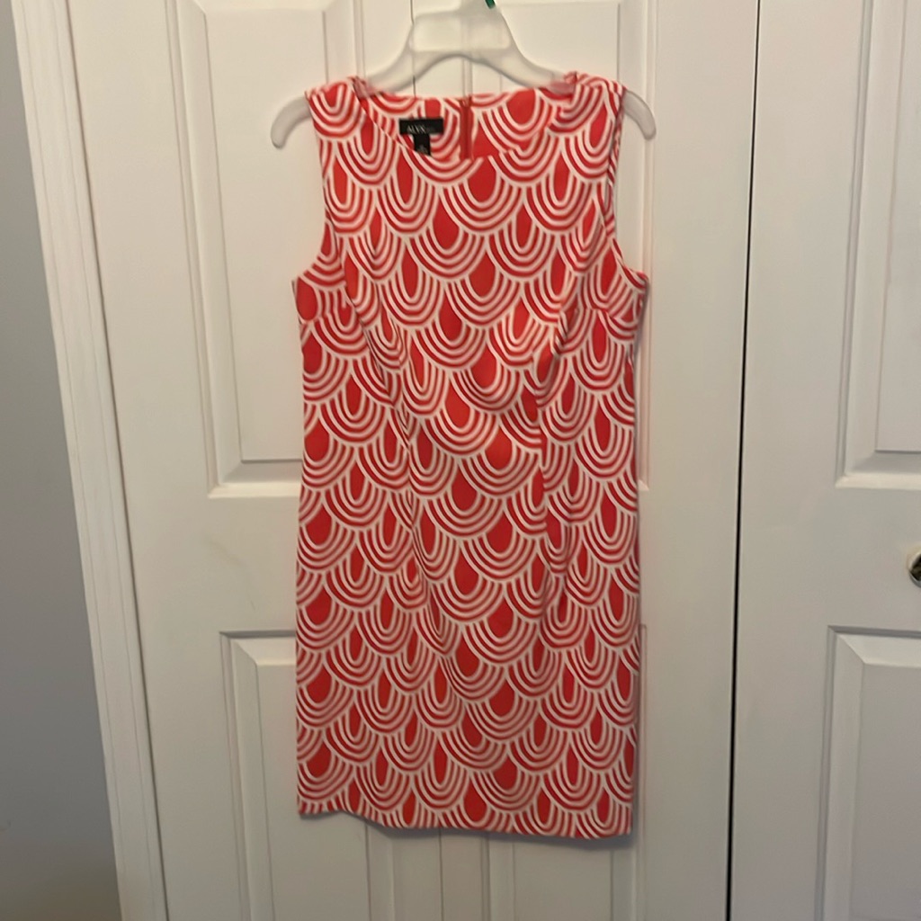 Alyx Dress Sz 10 Orange White Patterned Sleeveless Stretchy Guc B39